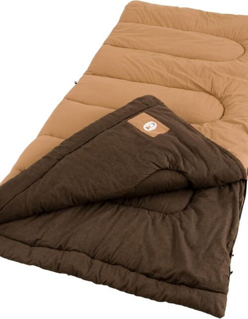 Coleman Dunnock 20°F Big ‘n Tall Sleeping Bag, Cold-Weather Sleeping Bag Fits Adults up to 6ft 4in, Machine Washable, Flannel Liner