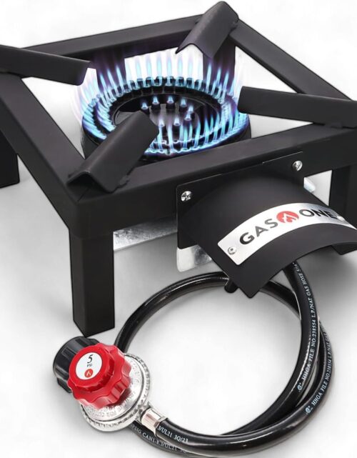GasOne High Pressure Single Propane Burner - Outdoor Cooking with Heat Shield and Guard – Propane Burner Head for Camping, Tailgating, Seafood Boil, Home Brewing - Patented