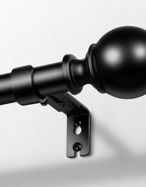 Zeerobee Curtain Rods for Windows 48 to 84, 1 Inch Adjustable Heavy Duty Black Curtain Rod, Outdoor Indoor Room Divider Modern Drapery Pole, 48-86"
