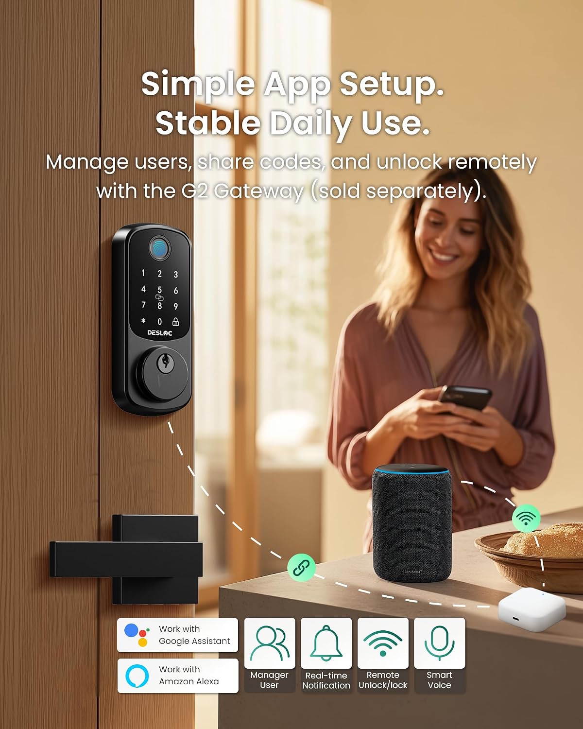 DESLOC B200 Fingerprint Smart Door Lock, Keyless Entry Deadbolt - Image 2